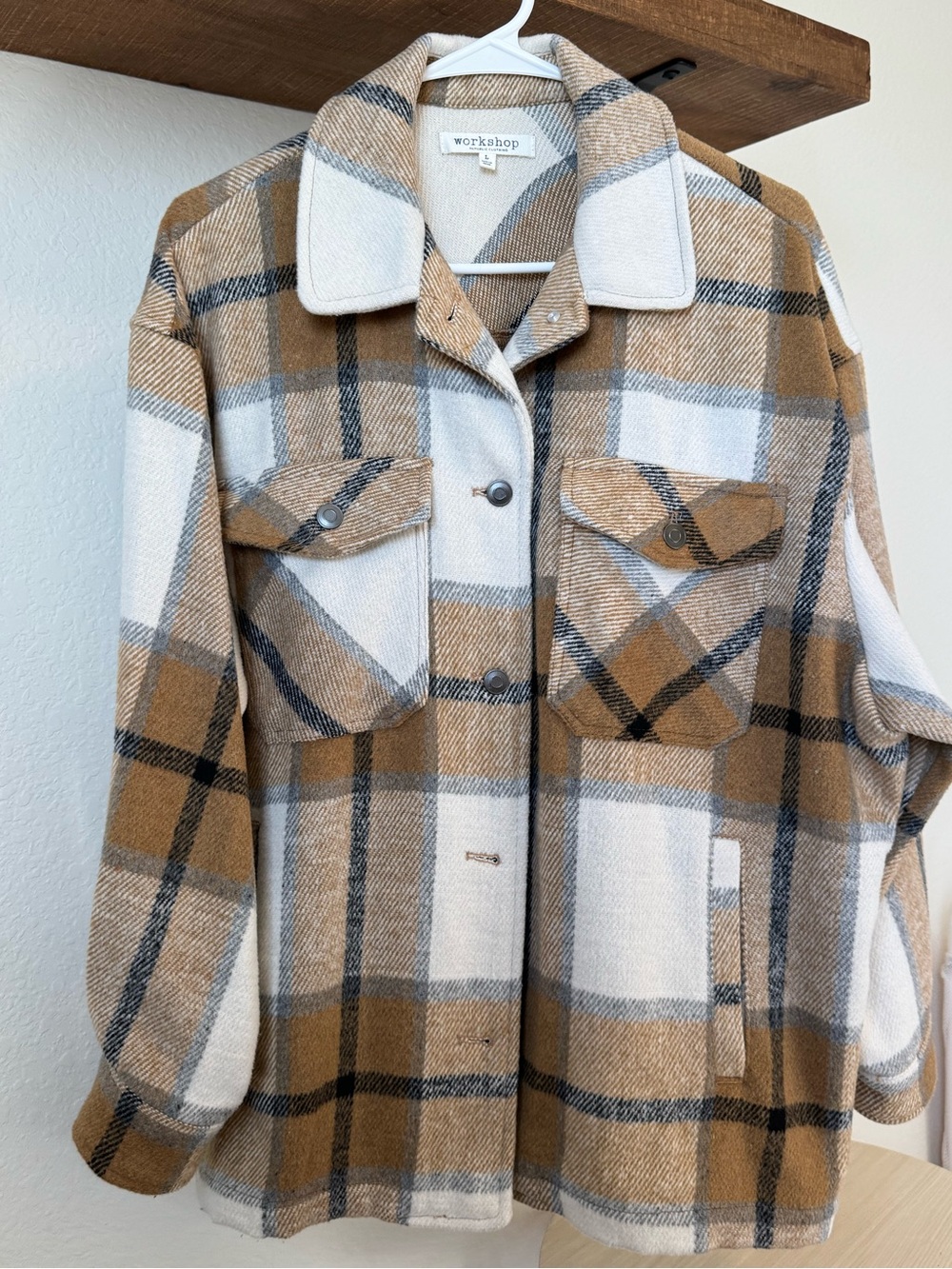 Workshop Republic Clothing Camel & Ivory Plaid Utility Shacket